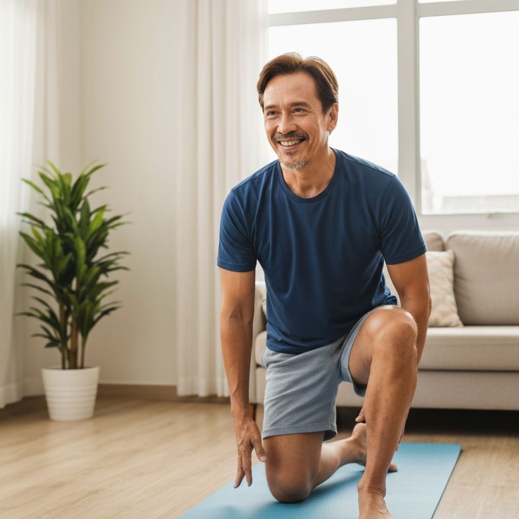 Pria aktif berusia 50+ melakukan latihan